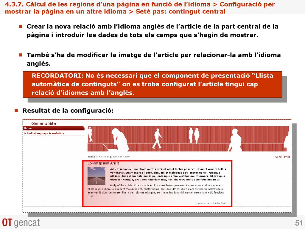 Càlcul de les regions d’una pàgina en funció de l’idioma > Configuració per mostrar la pàgina en un altre idioma > Setè pas: contingut central