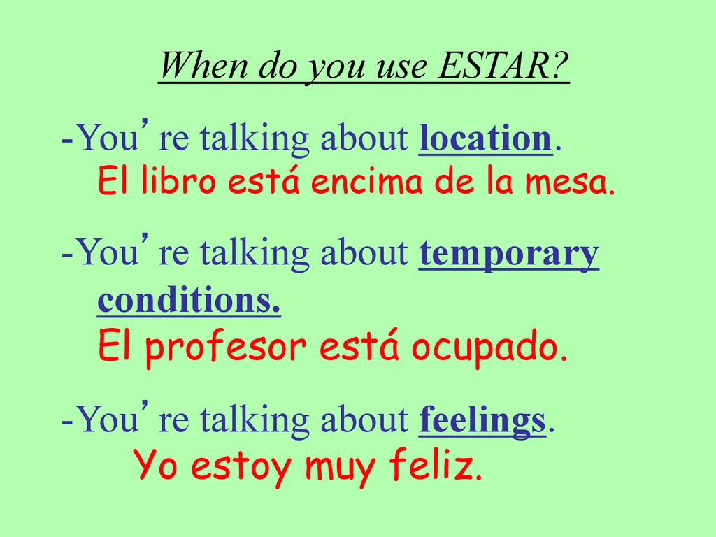 When do you use ESTAR -You’re talking about location. El libro está encima de la mesa.