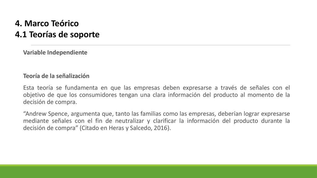 4. Marco Teórico 4.1 Teorías de soporte Variable Independiente