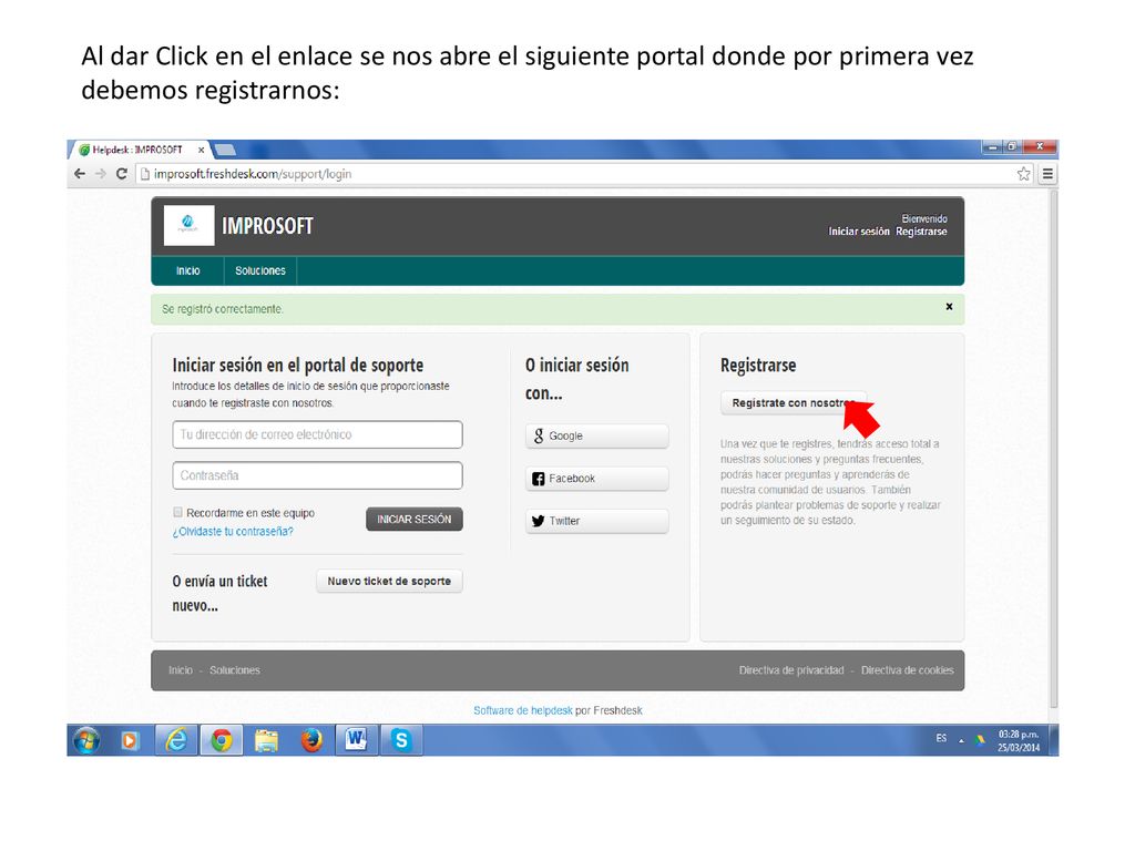 Al dar Click en el enlace se nos abre el siguiente portal donde por primera vez