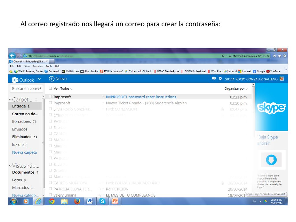 Al correo registrado nos llegará un correo para crear la contraseña: