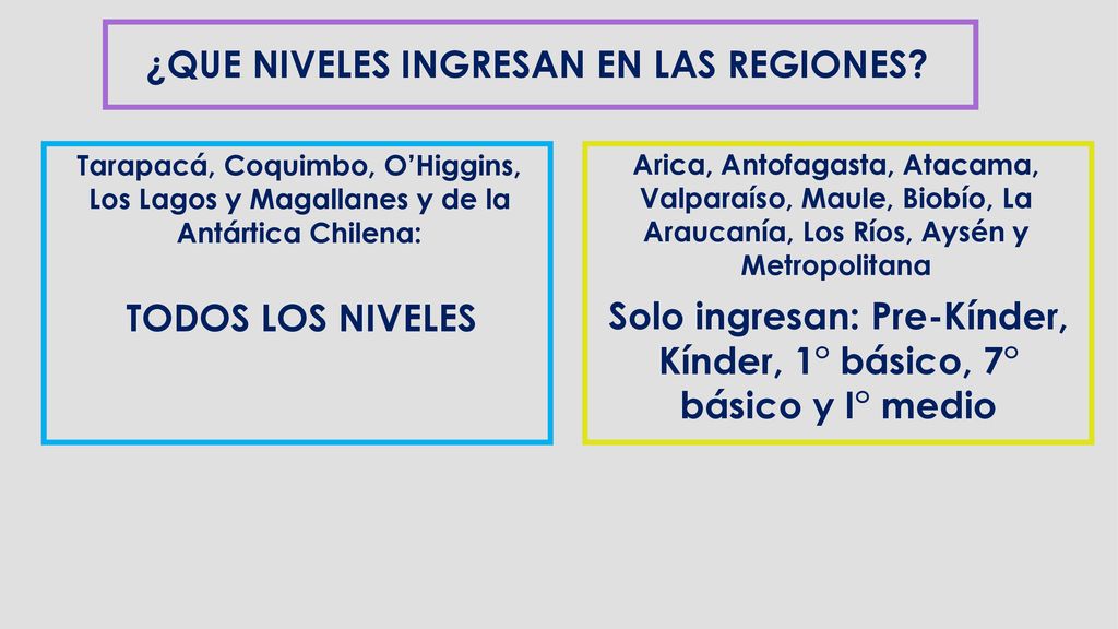 Solo ingresan: Pre-Kínder, Kínder, 1° básico, 7° básico y I° medio