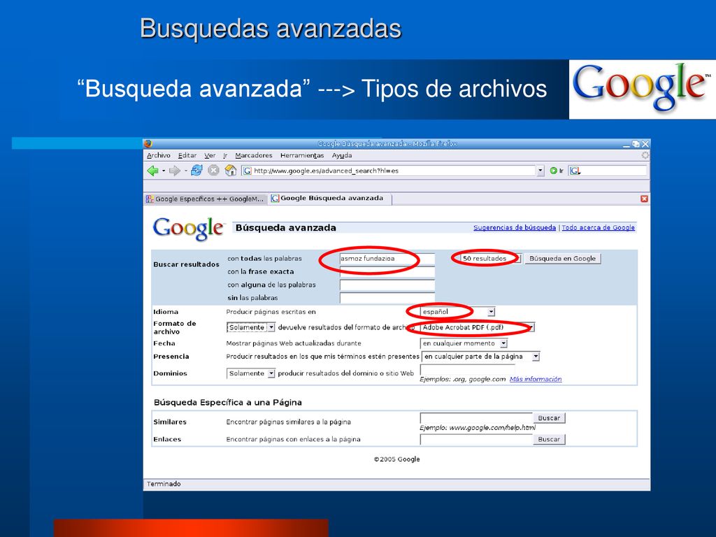 Busquedas avanzadas Busqueda avanzada ---> Tipos de archivos