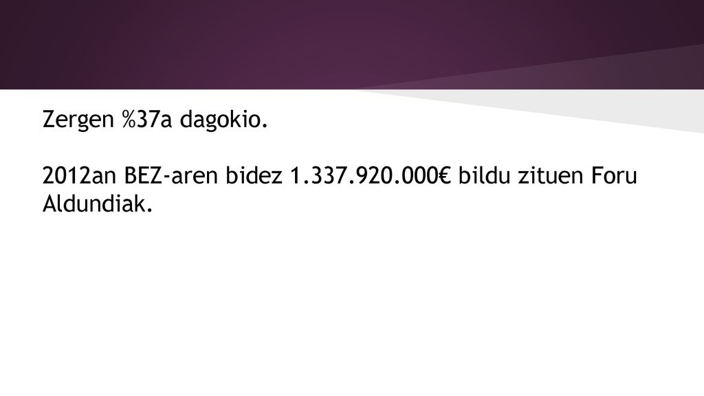 Zergen %37a dagokio. 2012an BEZ-aren bidez € bildu zituen Foru Aldundiak.