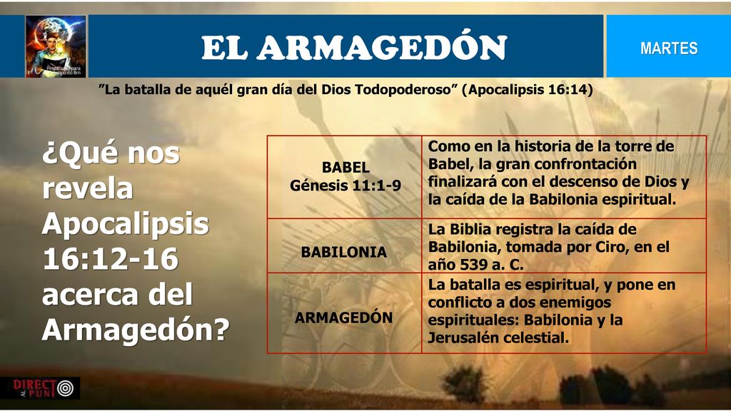 LIÇÃO 12. EL ARMAGEDÓN. MARTES. La batalla de aquél gran día del Dios Todopoderoso (Apocalipsis 16:14)
