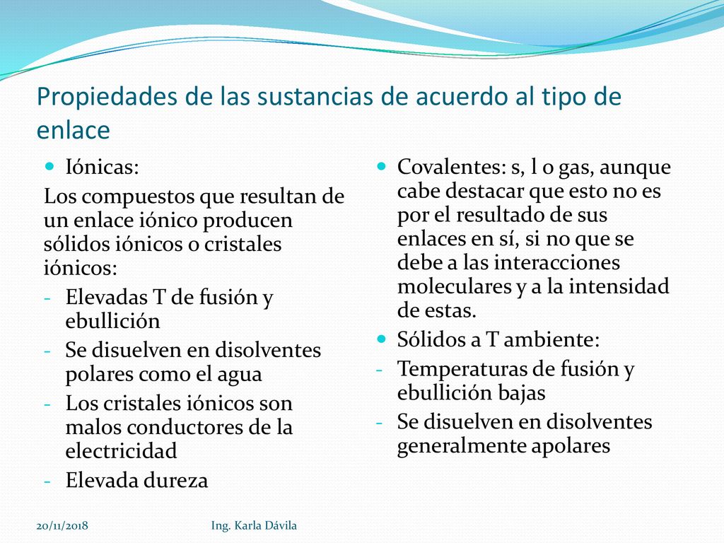 Propiedades de las sustancias de acuerdo al tipo de enlace