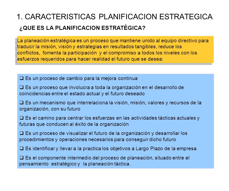 1. CARACTERISTICAS PLANIFICACION ESTRATEGICA
