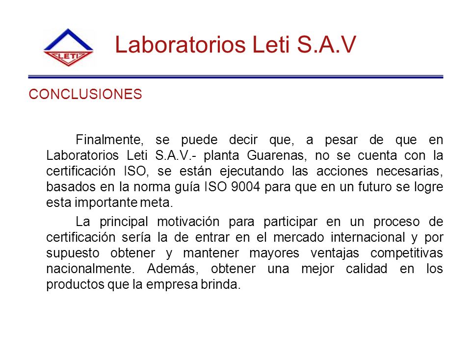 Laboratorios Leti S.A.V CONCLUSIONES