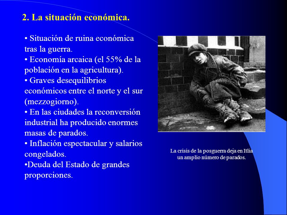 La crisis de la posguerra deja en Itlia un amplio número de parados.