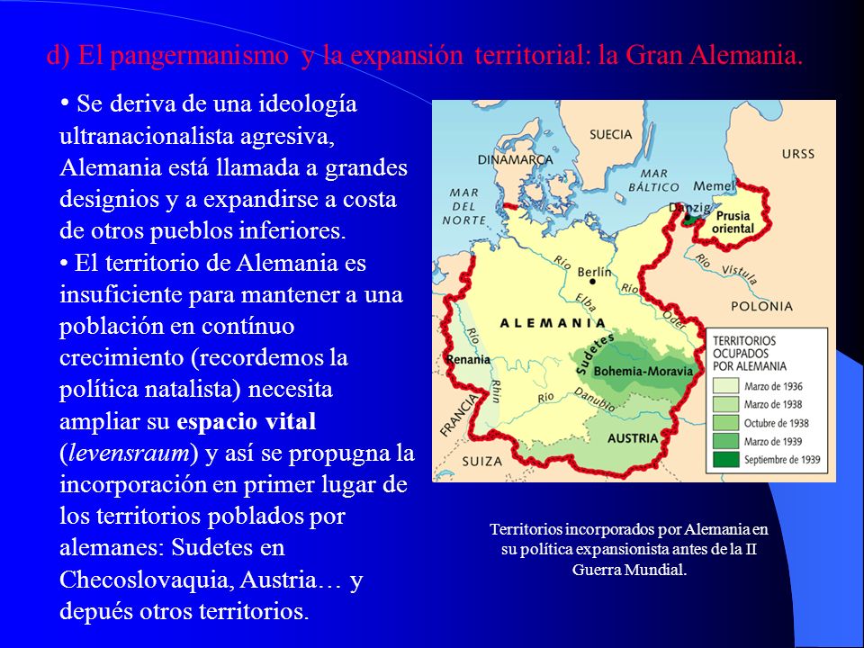 d) El pangermanismo y la expansión territorial: la Gran Alemania.