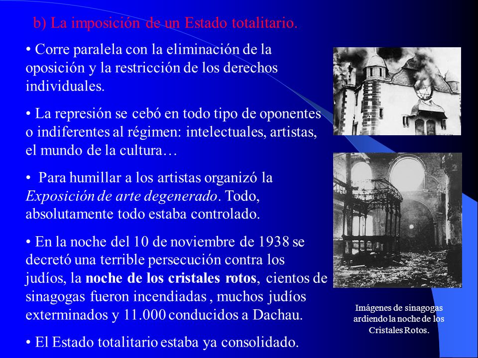 Imágenes de sinagogas ardiendo la noche de los Cristales Rotos.