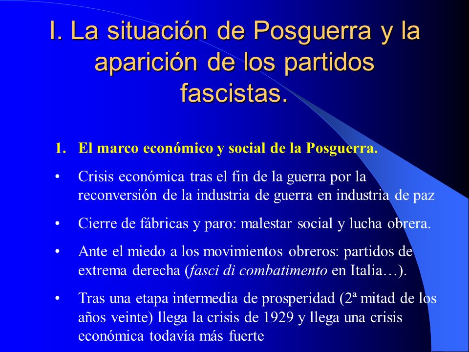 I. La situación de Posguerra y la aparición de los partidos fascistas.