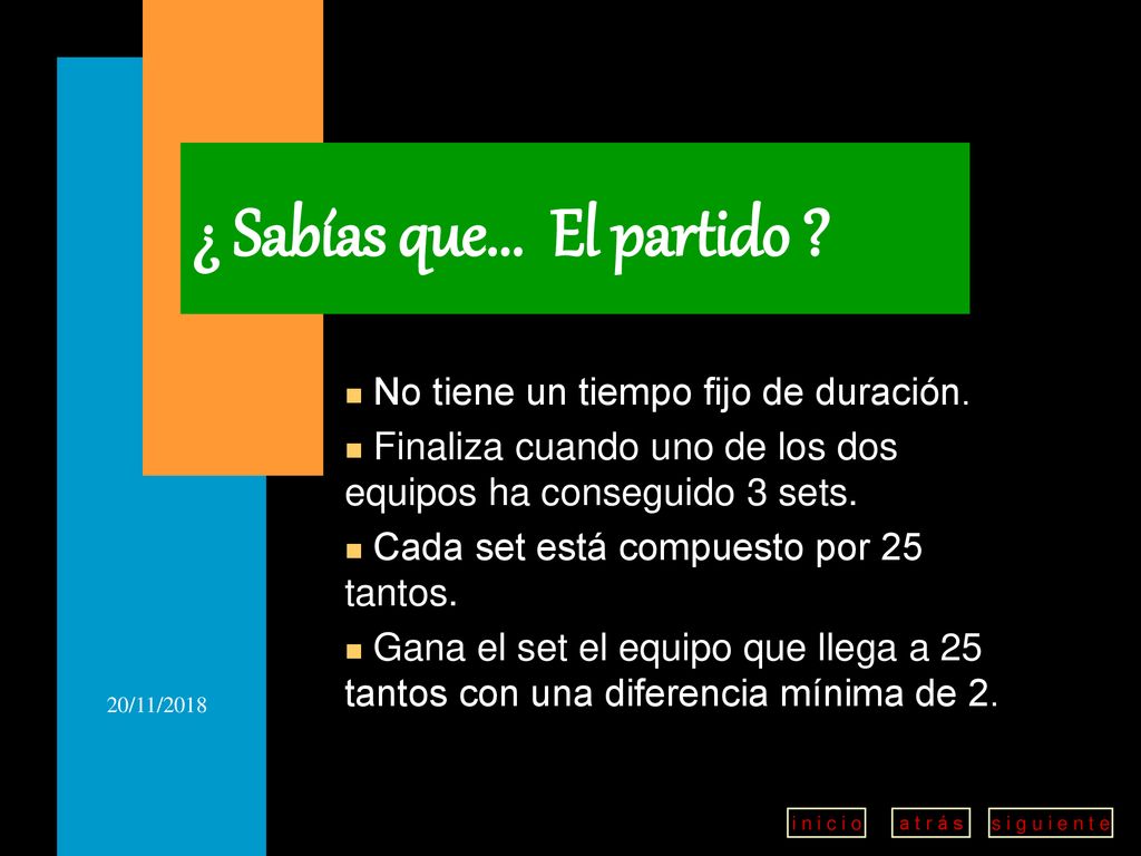 ¿ Sabías que... El partido No tiene un tiempo fijo de duración.