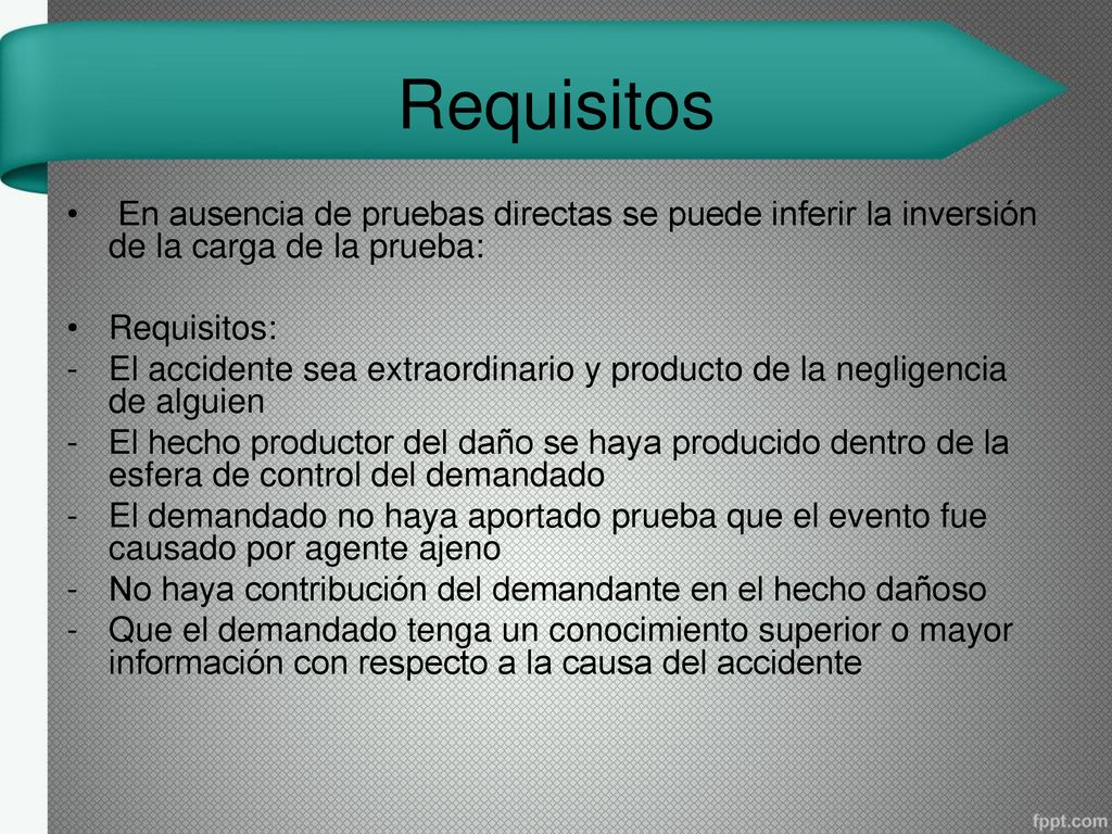 Requisitos En ausencia de pruebas directas se puede inferir la inversión de la carga de la prueba: Requisitos: