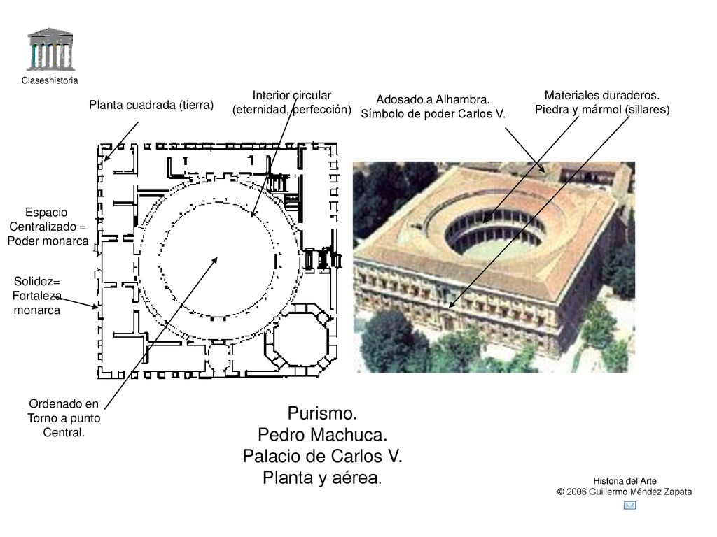 Purismo. Pedro Machuca. Palacio de Carlos V. Planta y aérea.