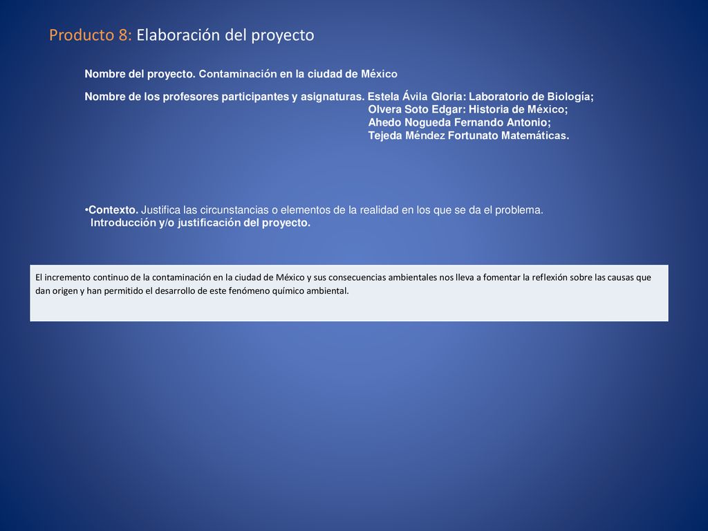 Producto 8: Elaboración del proyecto