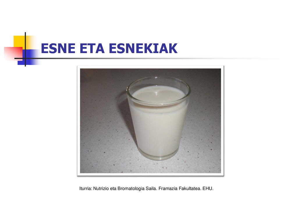 ESNE ETA ESNEKIAK Iturria: Nutrizio eta Bromatologia Saila. Framazia Fakultatea. EHU.