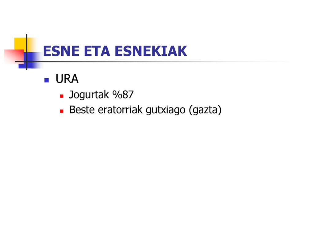ESNE ETA ESNEKIAK URA Jogurtak %87 Beste eratorriak gutxiago (gazta)