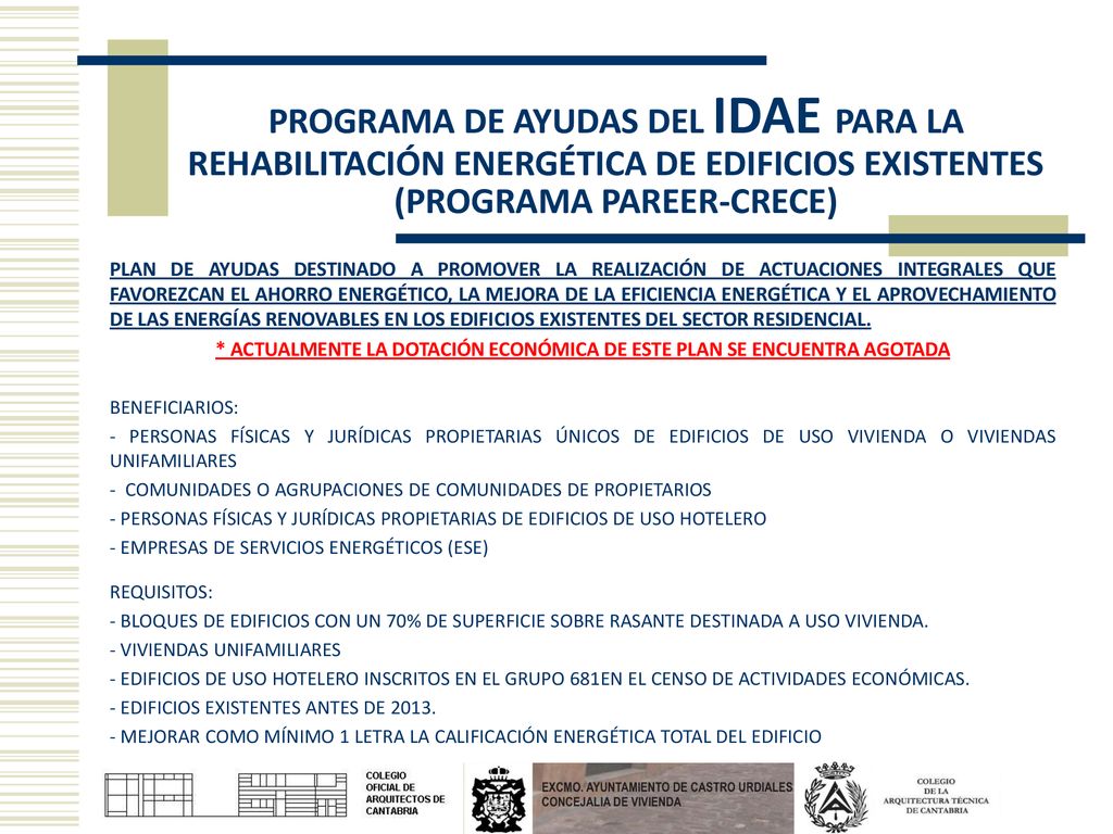 Programa de Ayudas DEL IDAE para la Rehabilitación Energética de Edificios existentes (Programa PAREER-CRECE)