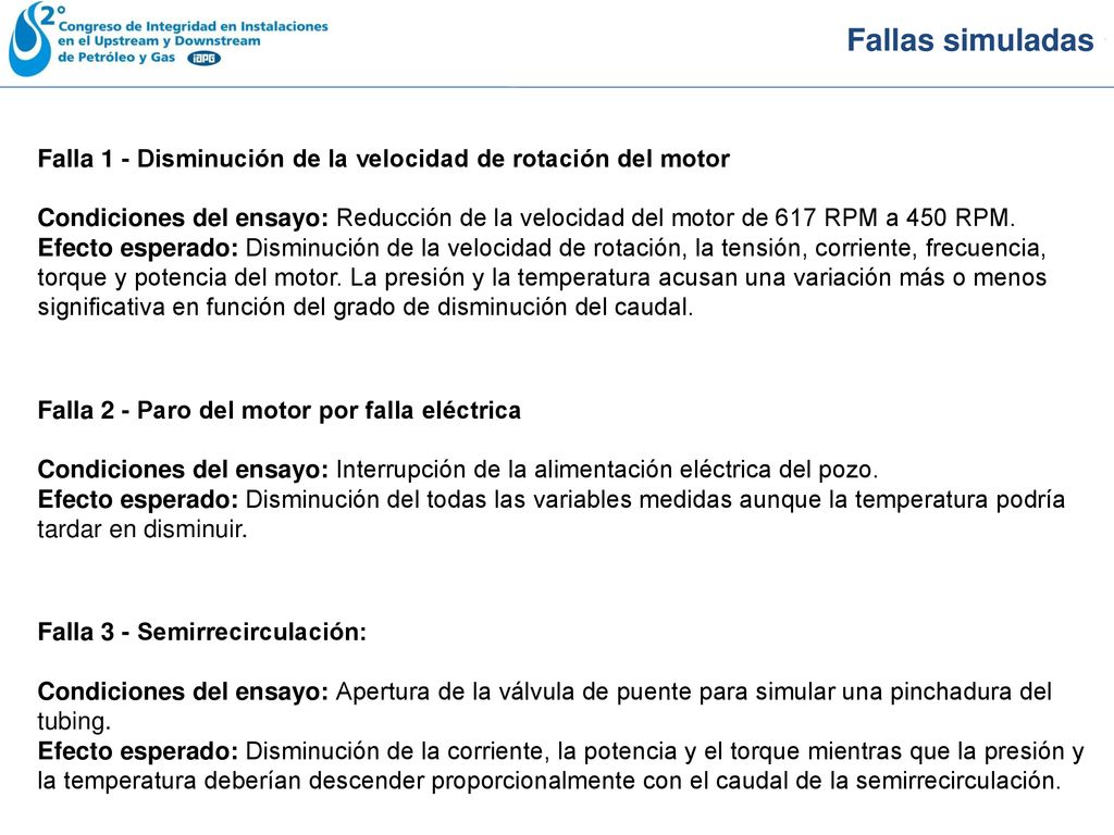 Fallas simuladas Falla 1 - Disminución de la velocidad de rotación del motor.