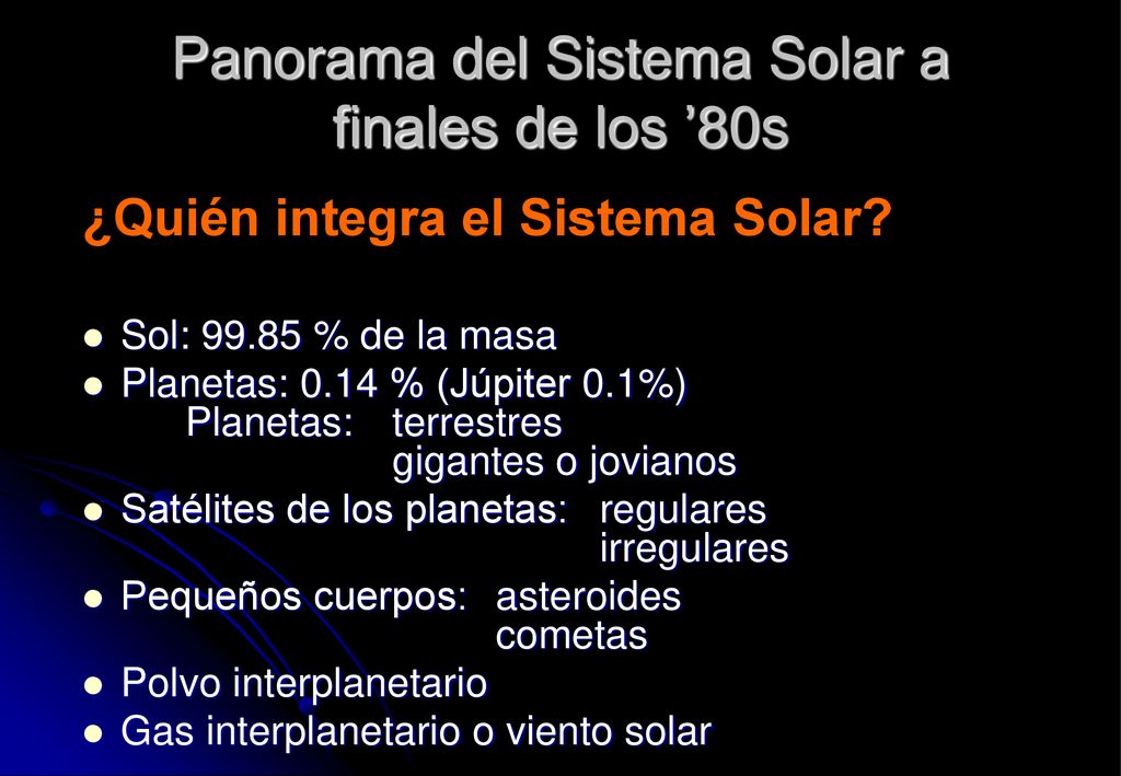 Panorama del Sistema Solar a finales de los ’80s