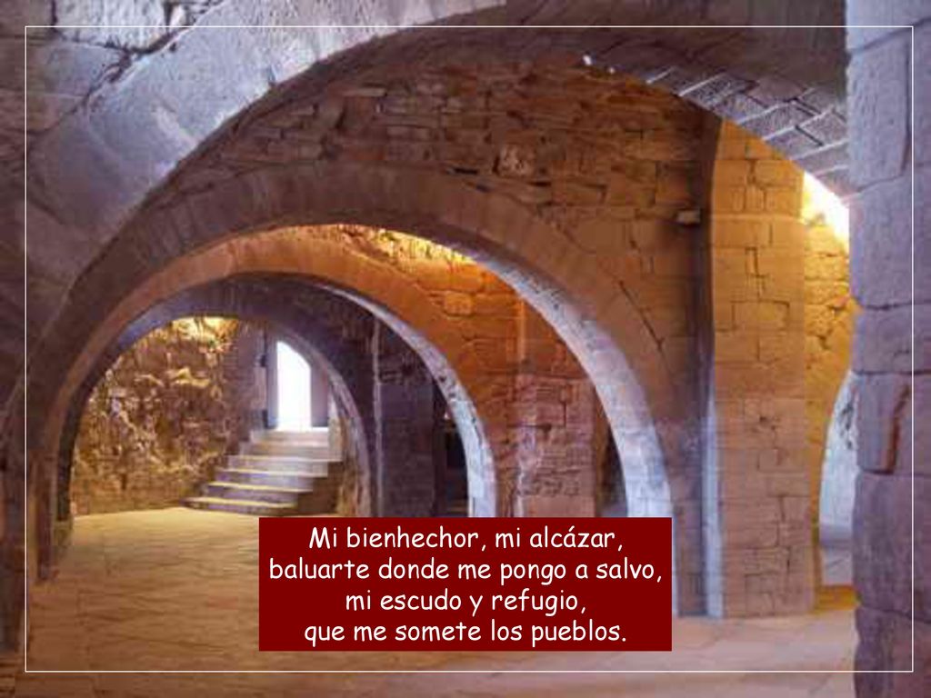 Mi bienhechor, mi alcázar, baluarte donde me pongo a salvo, mi escudo y refugio, que me somete los pueblos.