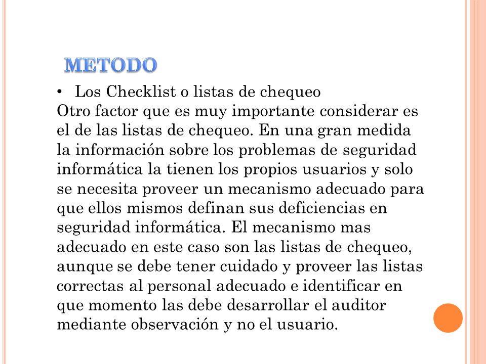 METODO Los Checklist o listas de chequeo