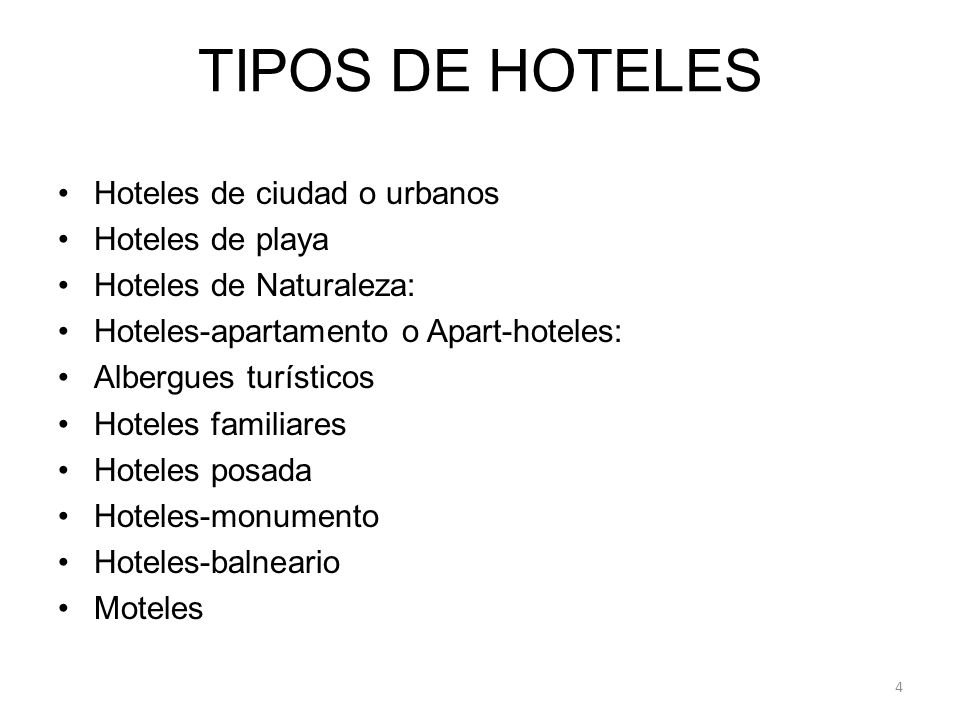 TIPOS DE HOTELES Hoteles de ciudad o urbanos Hoteles de playa