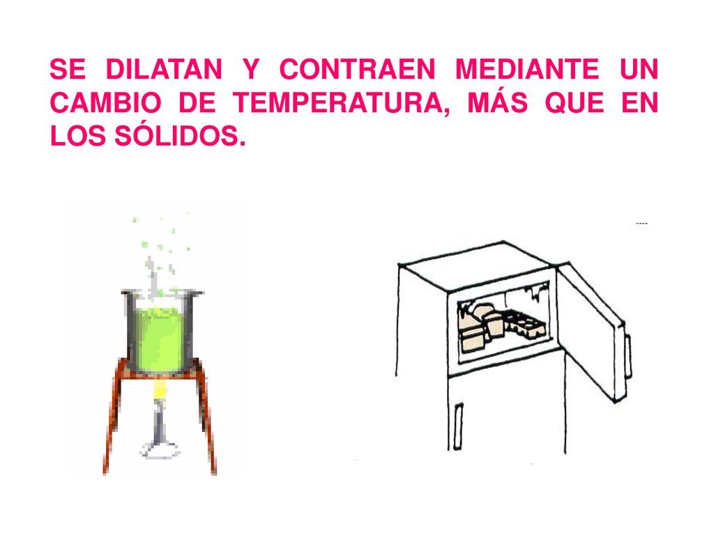 SE DILATAN Y CONTRAEN MEDIANTE UN CAMBIO DE TEMPERATURA, MÁS QUE EN LOS SÓLIDOS.