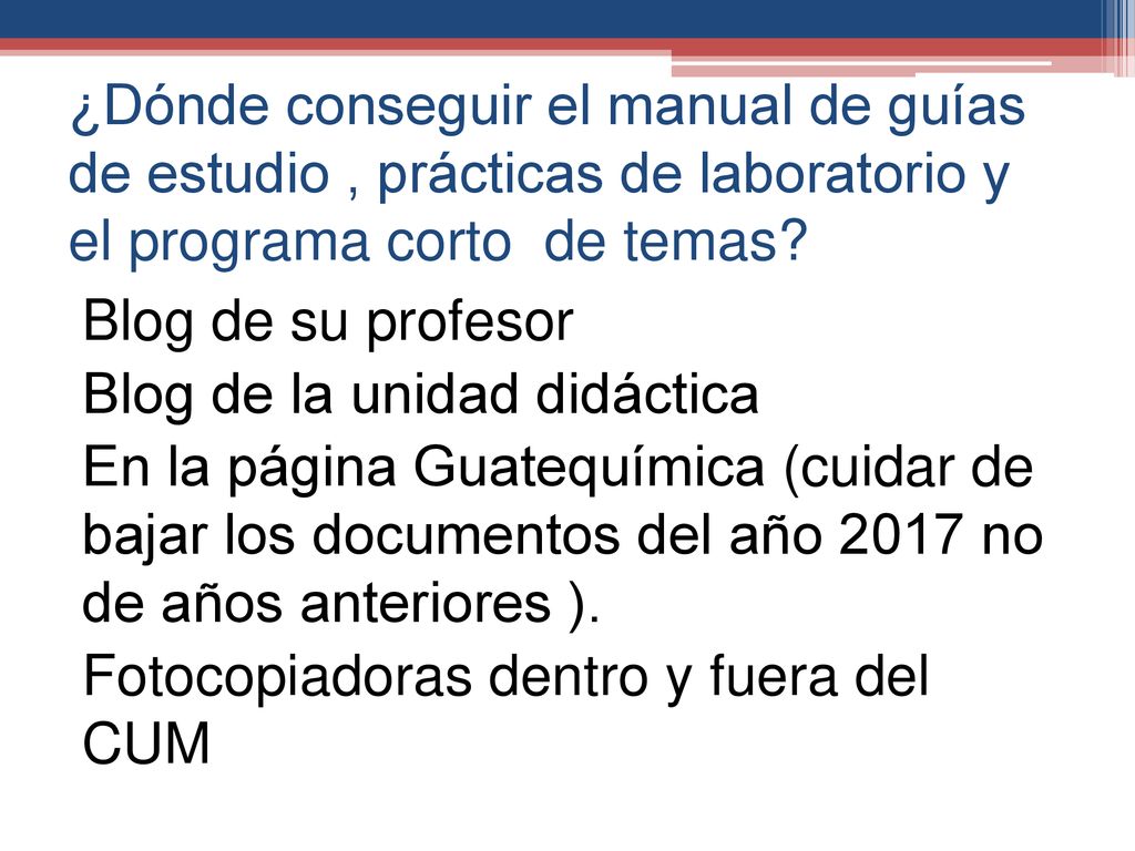 ¿Dónde conseguir el manual de guías de estudio , prácticas de laboratorio y el programa corto de temas