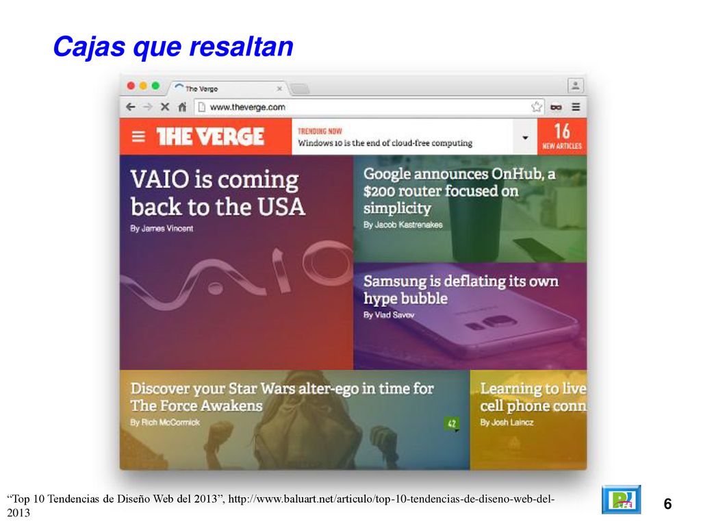 Cajas que resaltan Top 10 Tendencias de Diseño Web del 2013 ,