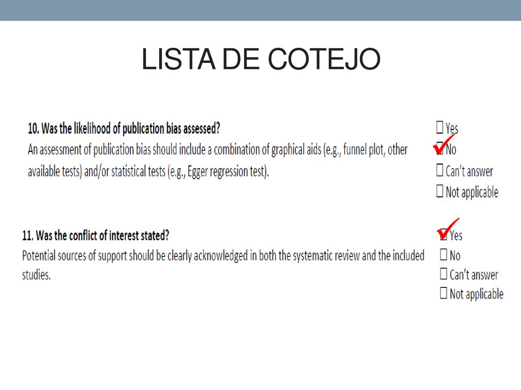 LISTA DE COTEJO fue la probabilidad de sesgo de publicación evaluó