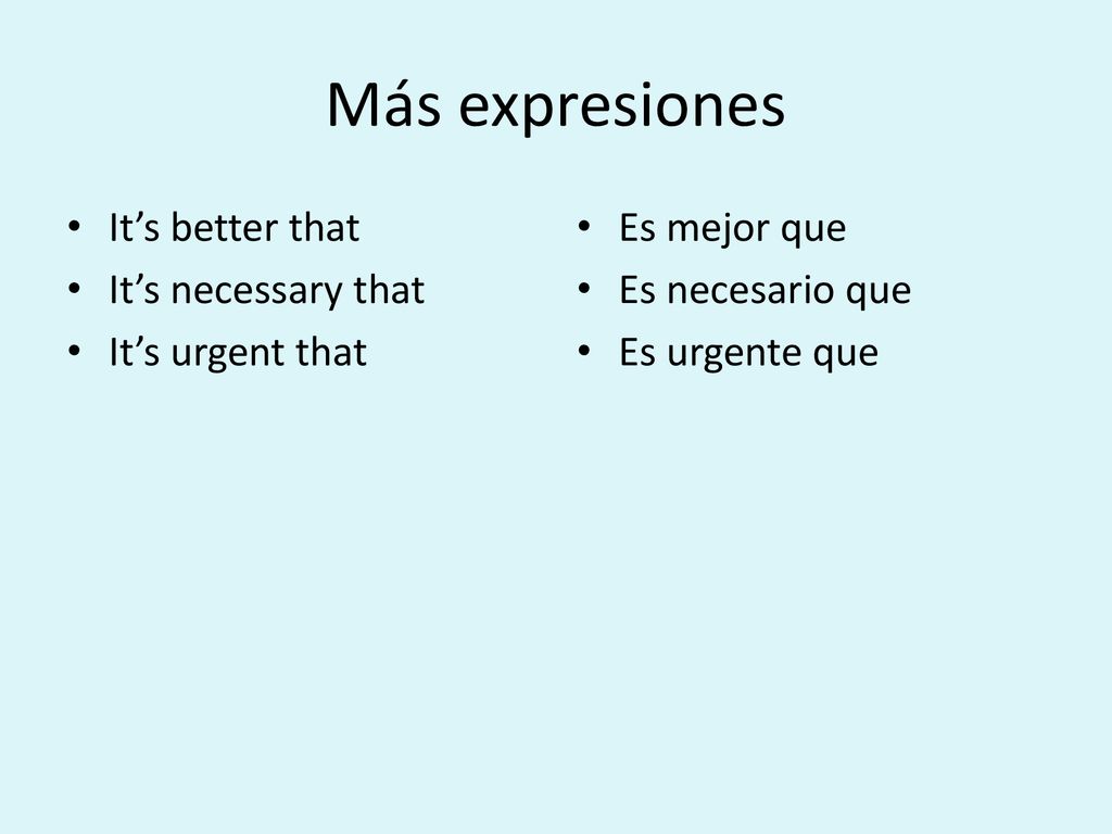 Más expresiones It’s better that It’s necessary that It’s urgent that