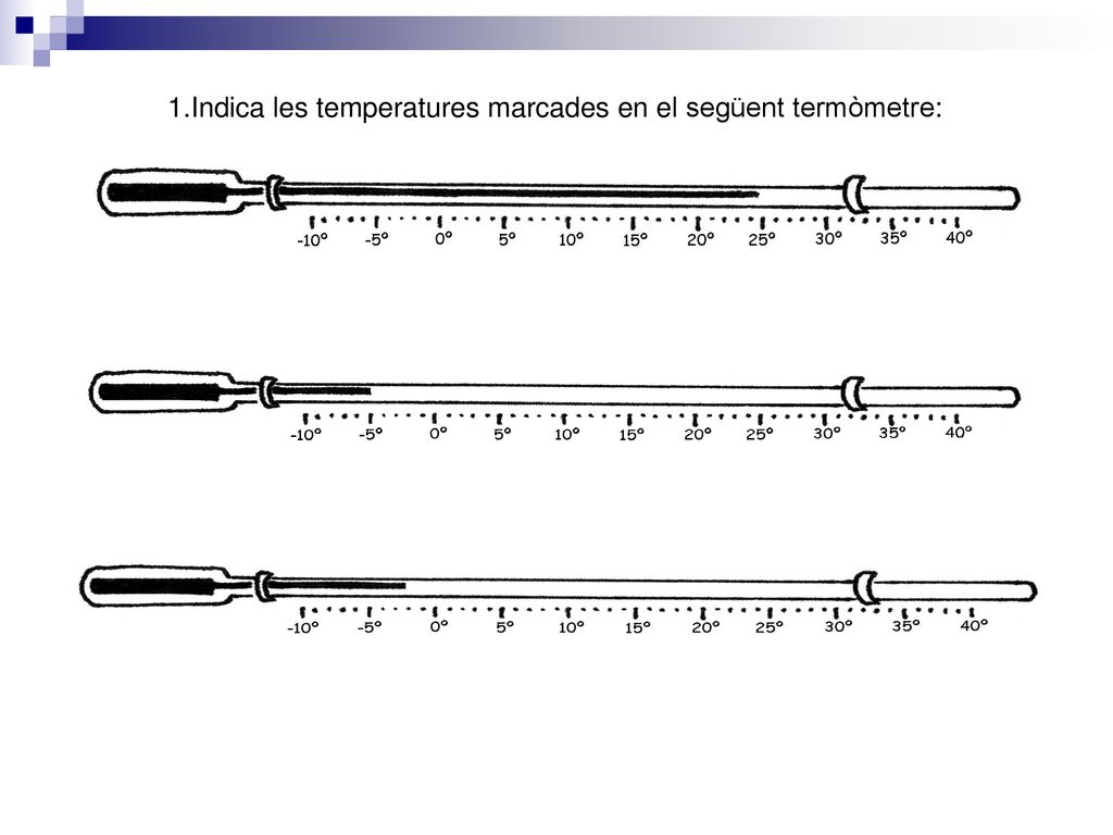 Indica les temperatures marcades en el següent termòmetre: