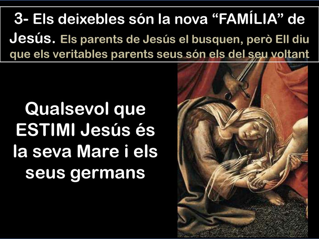 Qualsevol que ESTIMI Jesús és la seva Mare i els seus germans