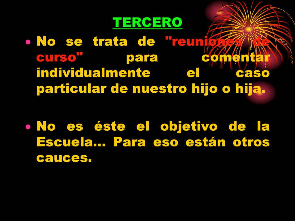 TERCERO No se trata de reuniones de curso para comentar individualmente el caso particular de nuestro hijo o hija.