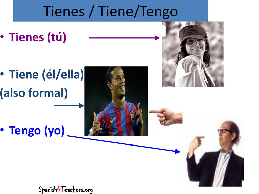 Tienes / Tiene/Tengo Tienes (tú) Tiene (él/ella) (also formal)