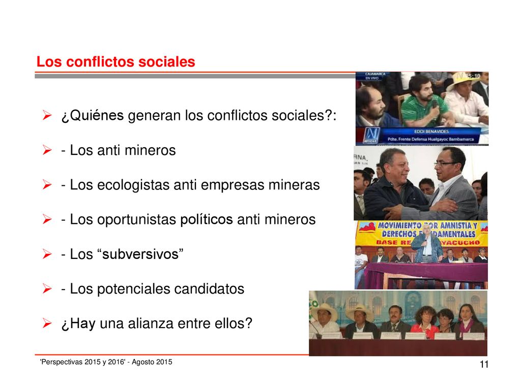 ¿Quiénes generan los conflictos sociales : - Los anti mineros