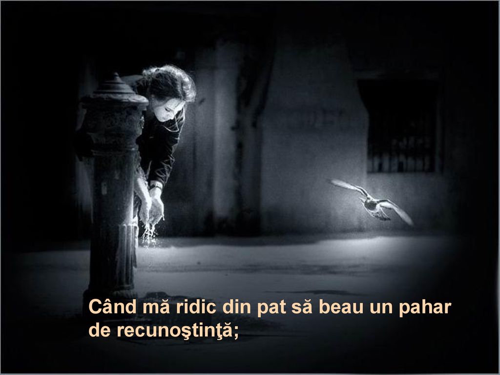 Când mă ridic din pat să beau un pahar de recunoştinţă;