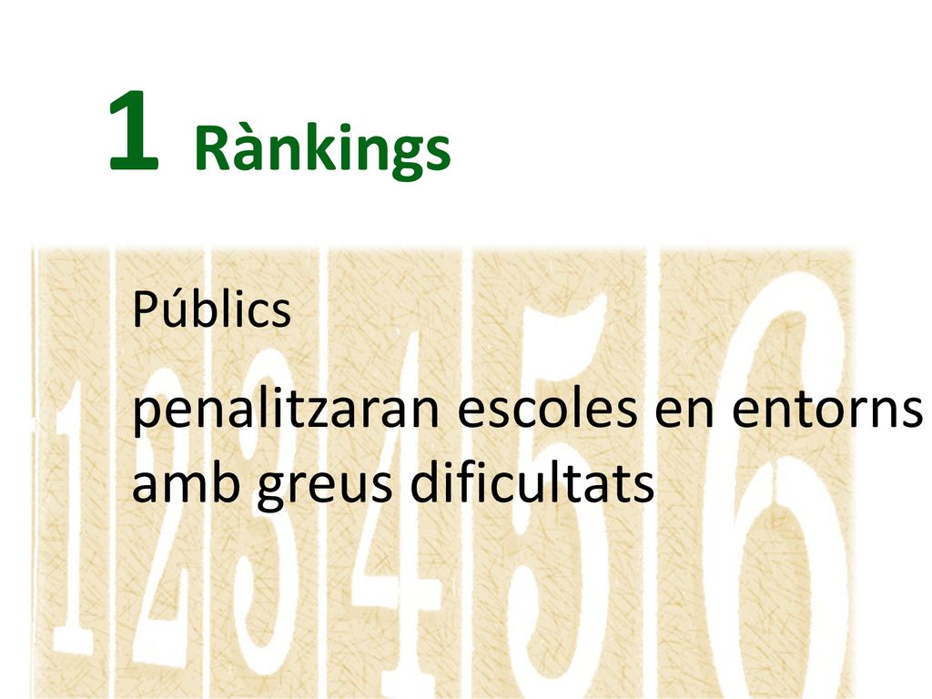 1 Rànkings penalitzaran escoles en entorns amb greus dificultats