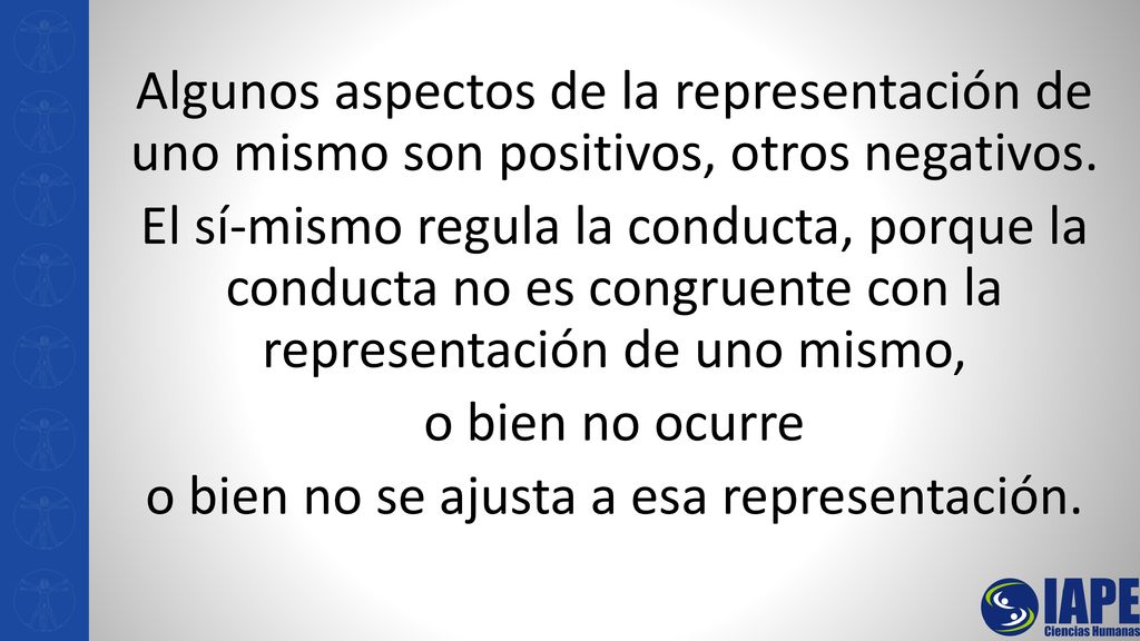 Algunos aspectos de la representación de uno mismo son positivos, otros negativos.