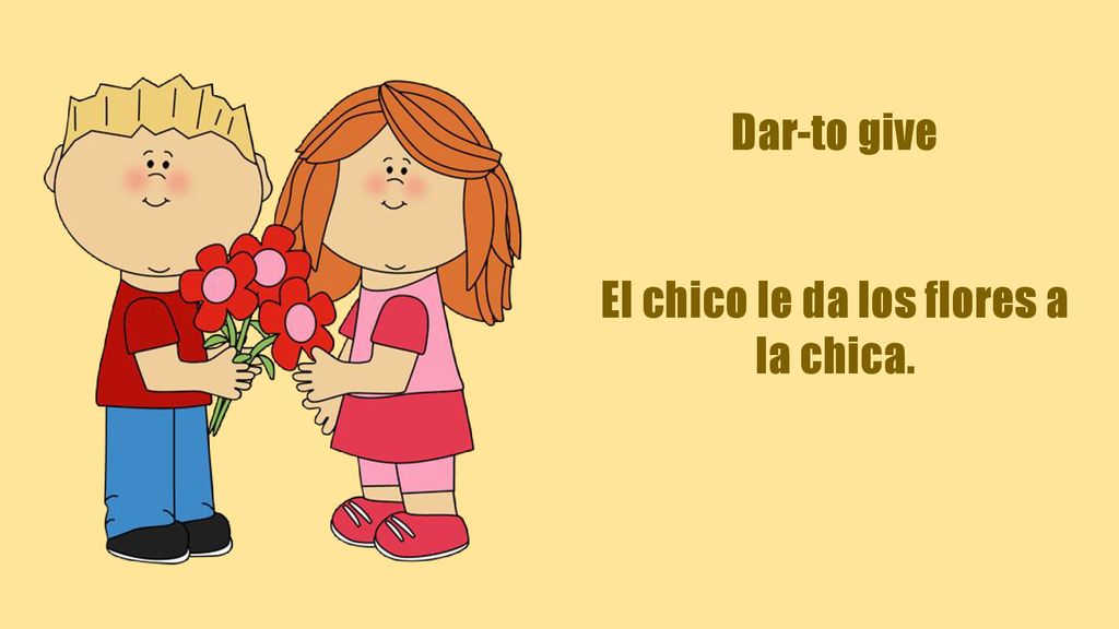 El chico le da los flores a la chica.