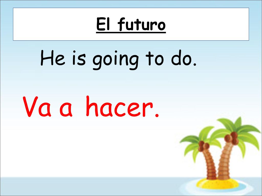 El futuro He is going to do. Va a hacer.