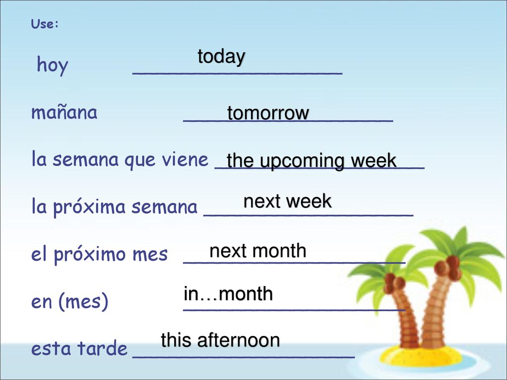 today tomorrow the upcoming week next week next month in…month
