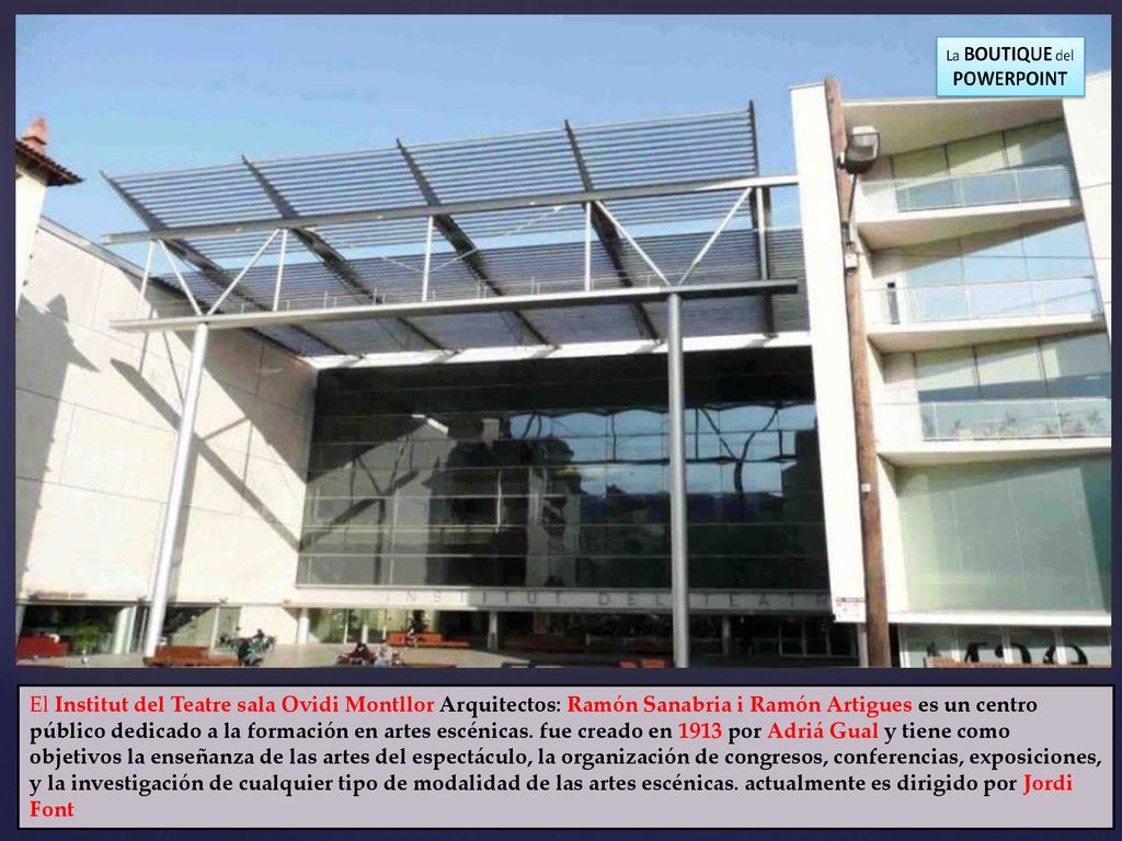 El Institut del Teatre sala Ovidi Montllor Arquitectos: Ramón Sanabria i Ramón Artigues es un centro público dedicado a la formación en artes escénicas.