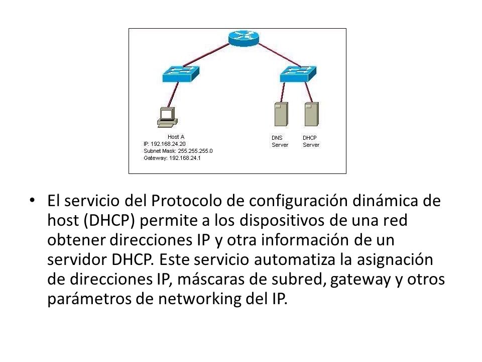 El servicio del Protocolo de configuración dinámica de host (DHCP) permite a los dispositivos de una red obtener direcciones IP y otra información de un servidor DHCP.