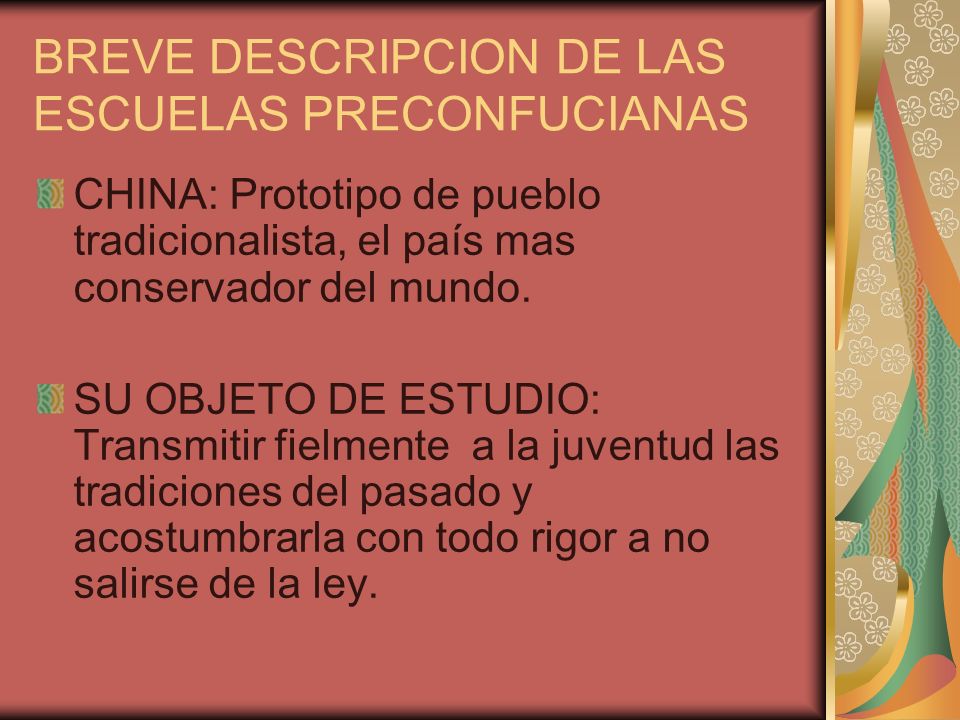 BREVE DESCRIPCION DE LAS ESCUELAS PRECONFUCIANAS