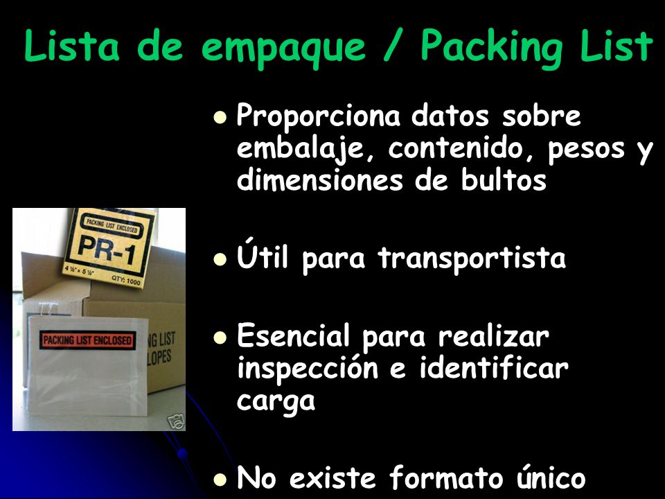 Lista de empaque / Packing List