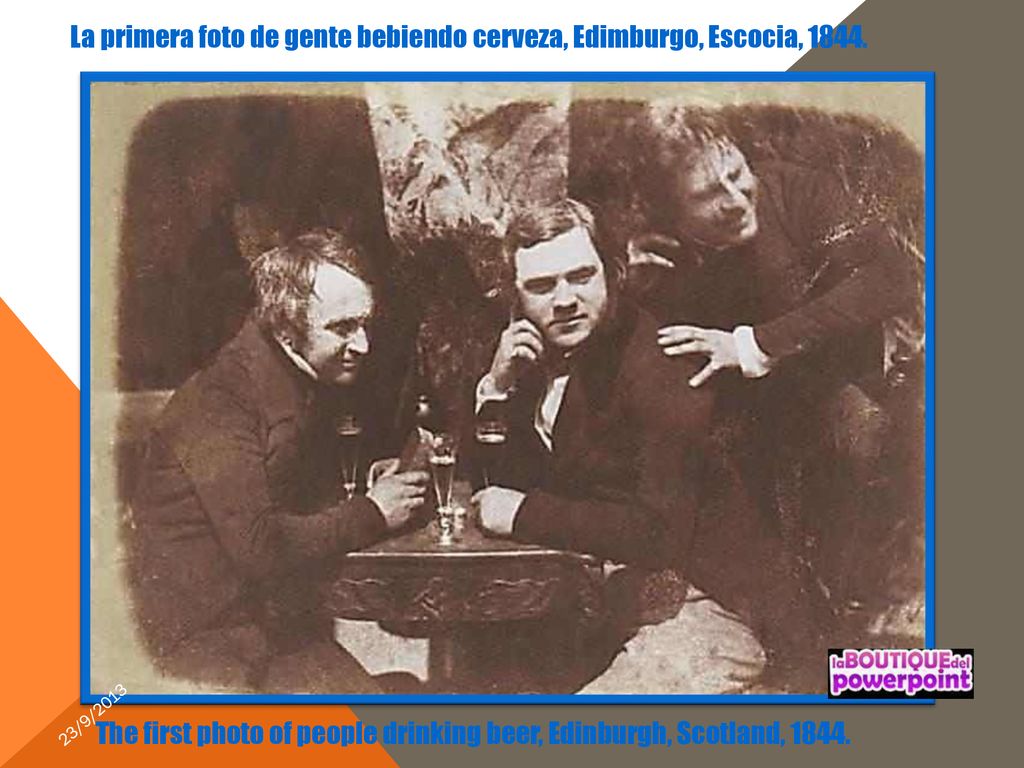 La primera foto de gente bebiendo cerveza, Edimburgo, Escocia, 1844.