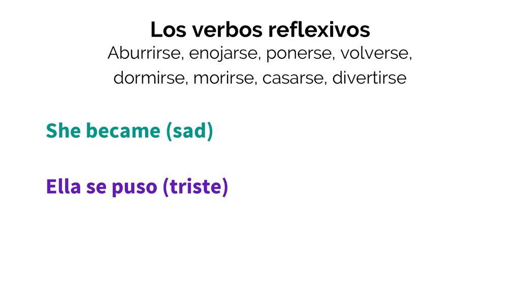 Los verbos reflexivos She became (sad) Ella se puso (triste)